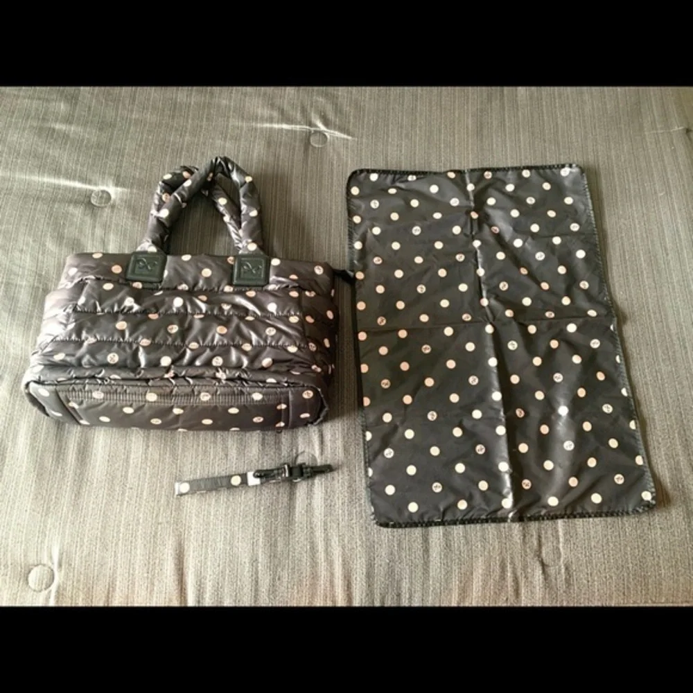 CiPU Large Polka Dot Diaper Baby Tote Bag Black Dark Brown Pink
